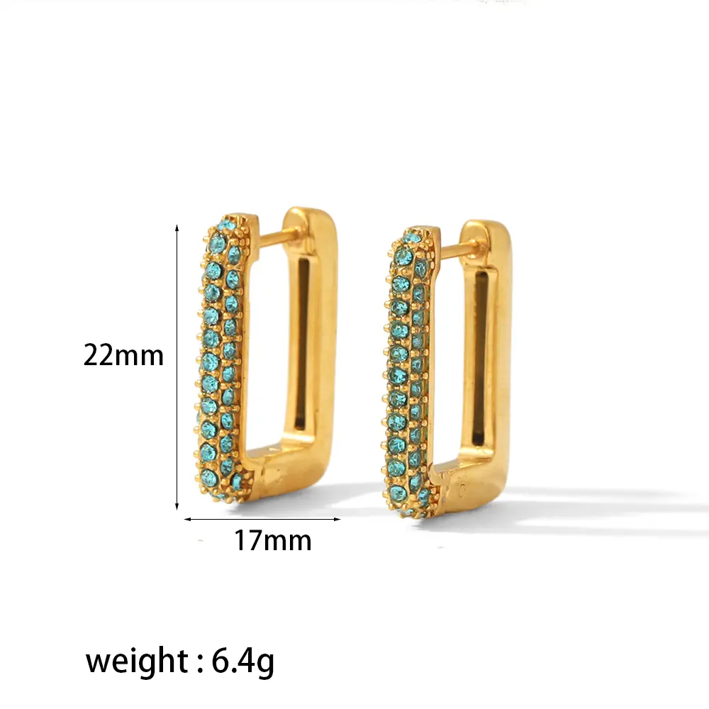 1 paire de boucles d'oreilles rectangulaires simples de style classique en acier inoxydable plaqué or 18 carats avec zircone cubique pour femmes h5 Image2